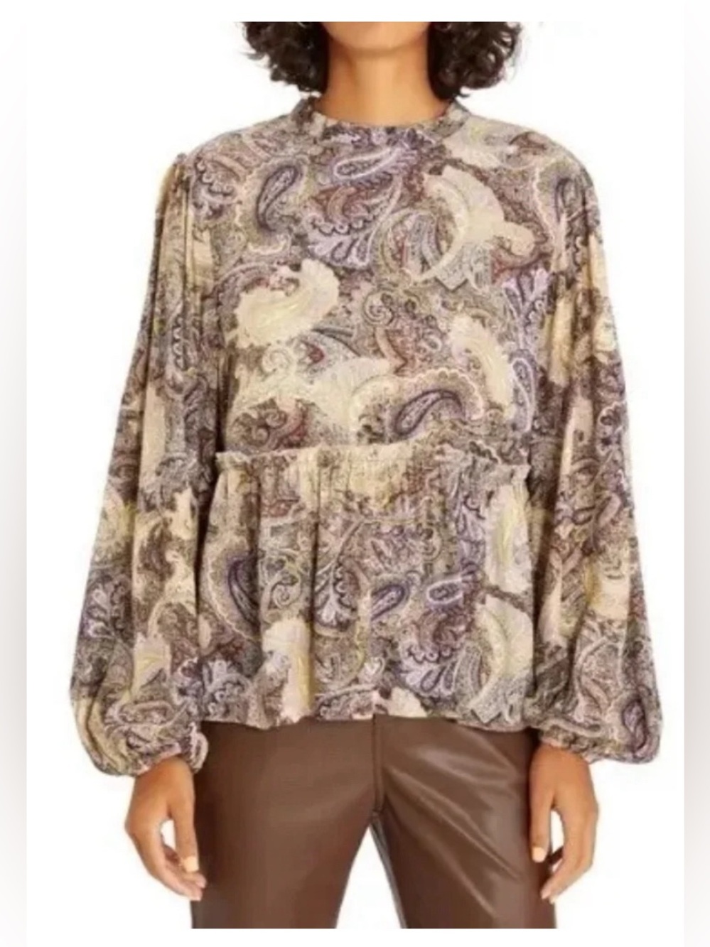 Sanctuary Babydoll Paisley Blouse | Blouson Sleeve Soft Top | Small